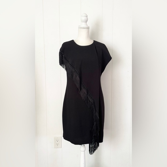Trina Turk Fringe Night Dress Size 8 Black - Picture 1 of 6